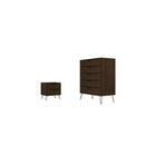 Manhattan Comfort - Rockefeller commode haute et table de chevet style milieu du siècle - marron - ensemble de 2-Commode haute et table de chevet Mid-Century Modern pour chambre