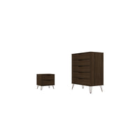 Manhattan Comfort - Rockefeller commode haute et table de chevet style milieu du siècle - marron - ensemble de 2-Commode haute et table de chevet Mid-Century Modern pour chambre