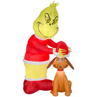GEMMY - Grinch gonflable de Noël mettant un bonnet de Père Noël Max-Le Grinch met un bonnet de Noël à Max.