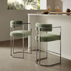 Modway - Huron Dos courbé Tissu et métal Tabouret de comptoir - Feuille d’argent-Rembourrage certifié OEKO-TEX STANDARD 100