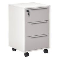 HOMCOM - Classeur vertical à 3 tiroirs pour documents lettre/A4 avec serrure - gris-Le système de verrouillage centralisé des tiroirs garde les documents en sécurité avec un simple tour de clé 

