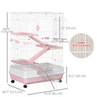 PawHut - Cage à 4 niveaux pour lapin, cochon d’Inde, furet, 45 po H, plateau coulissant - rose-Plateformes et rampes incluses pour une vie amusante et heureuse 
