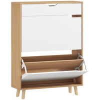 HOMCOM - Armoire à chaussures étroite avec 2 tiroirs basculants - blanc-Peut contenir jusqu'à 12 paires de chaussures, gardant votre entrée propre et sans encombrement 