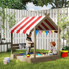 Outsunny - bac à sable extérieur pour enfants avec couvercle, doublure, tableau noir, jouets, siège, drapeaux - gris-La conception en forme de petite maison et l'aire de jeu encouragent le jeu imaginatif 