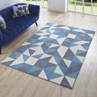 Modway - Kahula Mosaïque du triangle géométrique Tapis de 5 pi l x 8 pi L - Bleu, blanc et gris-Tissage serré à poil bas