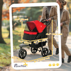 PawHut - Poussette pour chien pliable à 3 roues, transporteur de voyage pour petits chiens, rouge-2 laisses de sécurité à l'intérieur pour garder votre animal bien attaché 