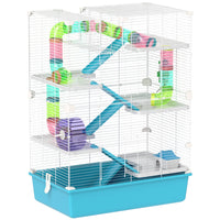 PawHut - Cage pour Hamster 6 Niveaux 32 po avec Tunnels et Tubes - Bleu Clair-Conception à six niveaux, double tour avec des tubes colorés pour l’exploration