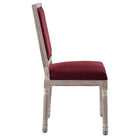 Modway - Court Vintage français Performance Velvet Fauteuil d’appoint de salle à manger - Bordeaux naturel-Cadre en bois massif cannelé
