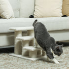 PawHut - Escalier pour animaux à 3 marches, poteau à griffer recouvert de tapis - beige-Panneau de particules stable et résistant à l'usure, et polaire berbère pour une durabilité longue durée 