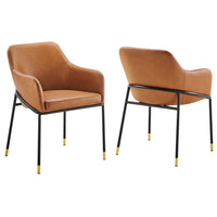Modway - Jovi Cuir végane Chaise à manger Ensemble de 2 - Black Tan-Fauteuil à manger rétro moderne