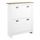 HOMCOM - Armoire à chaussures de couloir avec 2 tiroirs basculants pour 12 paires - blanc-Vous pouvez ranger jusqu'à 6 à 12 paires de chaussures (pointure homme CA 11,5) dans deux tiroirs basculants 