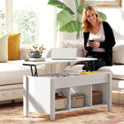 HOMCOM - Table basse relevable avec rangement - blanc-Des patins de protection sur le plateau et les pieds aident à prévenir les rayures et assurent la sécurité