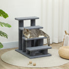 PawHut - Escalier pour animaux à 4 marches multi-niveaux avec poteau à griffer recouvert de tapis - gris-Favorise l'instinct naturel de chasse et de jeu de votre chat tout en protégeant vos meubles de la destruction 