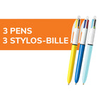 BIC - Stylos à bille à 4-Color Original et Fashion - rétractables - 1.0 mm - Paquet de 3-Les stylos-billes polyvalents à pointe moyenne de 1,0 mm conviennent parfaitement à l'écriture au quotidien, à l'école ou à la maison