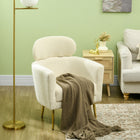 HOMCOM - Fauteuil d’appoint moderne avec appui-tête amovible pour salon - blanc crème-Structure en bois d’eucalyptus et pieds en métal pour une solidité fiable lors de l’utilisation  
