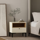 Manhattan Comfort - Table de nuit moderne Amara 50 cm, crème et chêne naturel-Comprend 1 étagère ouverte et 1 tiroir à extension totale