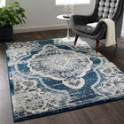 Modway - Entourage Médaillon vintage fleural vintage Malia Tapis de 5 pi l x 8 pi L - Ivoire et bleu-Protégez les planchers contre le passage des piétons / du mobilier