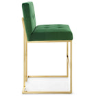 Modway - Privy Acier inoxydable doré Performance Velvet Tabouret de bar - Émeraude d’or-Touffe élégante de biscuits