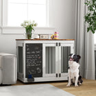 PawHut - meuble cage pour chien 39 po, table d’appoint pour grands chiens avec tableau noir-Fabriquée en panneaux de particules et acier pour la durabilité et la circulation de l’air 