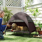 PawHut - Lit pour chien d’extérieur surélevé avec auvent, lit pour chien surélevé - café-Le auvent amovible s'adapte à une utilisation intérieure ou extérieure 