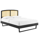 Modway - Sierra Canne et bois Lit à plateforme complet avec pieds angulaires, Noir-Construction en bois, MDF et placage
