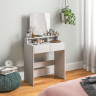 HOMCOM - Coiffeuse avec miroir - 29,5 po L x 15 po l x 53,1 po H - blanc-Structure en panneau de particules revêtu de mélamine avec dispositif anti-basculement pour plus de durabilité 