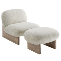 Modway - Loyal Tissu Boucle Chaise d’accent et ensemble ottoman - Chêne perlé-Ensemble de chaises et ottomans en deux pièces