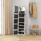 HOMCOM - Armoire à bijoux miroir - 15 po L x 15 po l x 63 po H - blanc-Comprend des emplacements pour boucles d’oreilles, des crochets pour colliers et bracelets, des emplacements pour bagues, des boîtes à crayons à sourcils, des étagères 