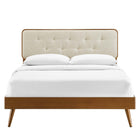 Modway - Bridgette Bois Lit à plateforme complet avec pieds écartés, Noyer beige-Rubberwood Legs