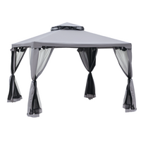 Outsunny - Pavillon de terrasse 10 pi l x 10 pi L, pavillon d’extérieur, toit à 2 niveaux, gris-Tissu en polyester pour bloquer les rayons nocifs du soleil