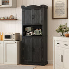 HOMCOM - Armoire de cuisine 73 po avec étagères de porte - noir-Style moderne avec des accents sculptés ornés pour une touche d’élégance 