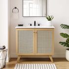 Modway - Soma 36" Vanette de salle de bain - Oak White-Poignées de porte en métal