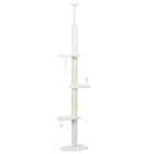 PawHut - Arbre à chat du sol au plafond 88,5 po-100,5 po avec poteaux à griffer - blanc-La hauteur varie de 88,6 po (225 cm) à 100,4 po (255 cm) avec la barre de tension 