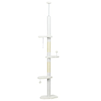 PawHut - Arbre à chat du sol au plafond 88,5 po-100,5 po avec poteaux à griffer - blanc-La hauteur varie de 88,6 po (225 cm) à 100,4 po (255 cm) avec la barre de tension 