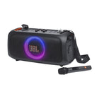 JBL - PartyBox On-The-Go Essential - Enceinte de Soirée Portable avec Effets Lumineux et Micro Sans Fil-Fêtes sur la plage, soirées au bord de la piscine ou danses sous la pluie. La protection anti-éclaboussures IPX4 protège votre enceinte JBL PartyBox On-The-Go Essential lorsque l’eau s’invite à votre soirée. 
