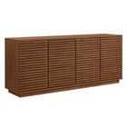 Modway - Render 4 portes Cannelé Meuble de télévision pour meuble de buffet - Noyer-Table buffet de buffet moderne du milieu du siècle de 71 pouces
