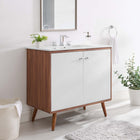 Modway - Transmit 36" Vanette de salle de bain - Blanc noyer-Bassin d’évier en céramique