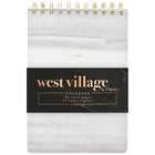 Mead - West Village Cahier à reliure supérieure – 8 1/4 po H x 5 3/4 po l, 40 feuilles-Design élégant : couverture marbrée neutre avec accents dorés, rebords peints couleur bordeaux et reliure à double spirale dorée de qualité supérieure pour un fini soigné et raffiné