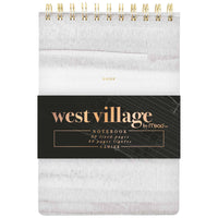 Mead - West Village Cahier à reliure supérieure – 8 1/4 po H x 5 3/4 po l, 40 feuilles-Design élégant : couverture marbrée neutre avec accents dorés, rebords peints couleur bordeaux et reliure à double spirale dorée de qualité supérieure pour un fini soigné et raffiné