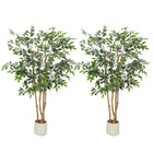 HOMCOM - Arbre banyan artificiel 5 pi pour décoration intérieure - vert - lot de 2-Confectionné avec des feuilles au toucher naturel et des troncs en bois massif pour un rendu réaliste 