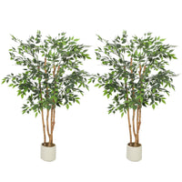 HOMCOM - Arbre banyan artificiel 5 pi pour décoration intérieure - vert - lot de 2-Confectionné avec des feuilles au toucher naturel et des troncs en bois massif pour un rendu réaliste 