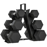 Soozier - Ensemble D’Haltères 60 Lb Avec Support - Haltères Hexagonaux Enrobés De Caoutchouc-Comprend trois paires d'haltères pour la salle de sport à domicile  