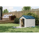 Suncast - Maison pour chien Deluxe, Blanc avec toit bleu-Capacité : Convient aux chiens jusqu’à 70 lb Peut varier selon la race du chien