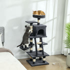 PawHut - Arbre à chat d’intérieur avec maisonnette, hamac, lit - gris foncé-Les poteaux à griffer en sisal permettent à votre chat d’aiguiser ses griffes en toute sécurité 