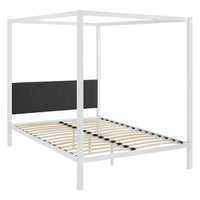 Modway - Raina Canopée Cadre de lit queen-lit, Gris blanc-Lit plateforme à baldaquin rustique de chalet