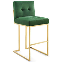 Modway - Privy Acier inoxydable doré Performance Velvet Tabouret de bar - Émeraude d’or-Tabouret de bar Glam Deco