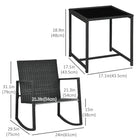 Outsunny - ensemble bistro à bascule 3 pièces - bleu-Table basse avec plateau en verre pour poser vos rafraîchissements, également facile à entretenir 
