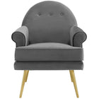 Modway - Revive Accent de boutons touffés Performance Velvet Fauteuil - Gris-Rembourrage en mousse dense