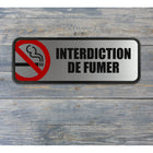 Cosco - Panneau Interdiction de fumer finition métal brossé 3 po x 9 po usage intérieur, texte français-La finition en métal brossé offre une apparence élégante et professionnelle adaptée aux bureaux et environnements commerciaux