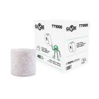 Globe Commercial - Papier hygiénique standard TT100 - 1 épaisseur - Blanc - 1 000 feuilles/paquet - Paquet de 48-Diamètre du noyau de 1,64 po et diamètre du rouleau de 4,25 po